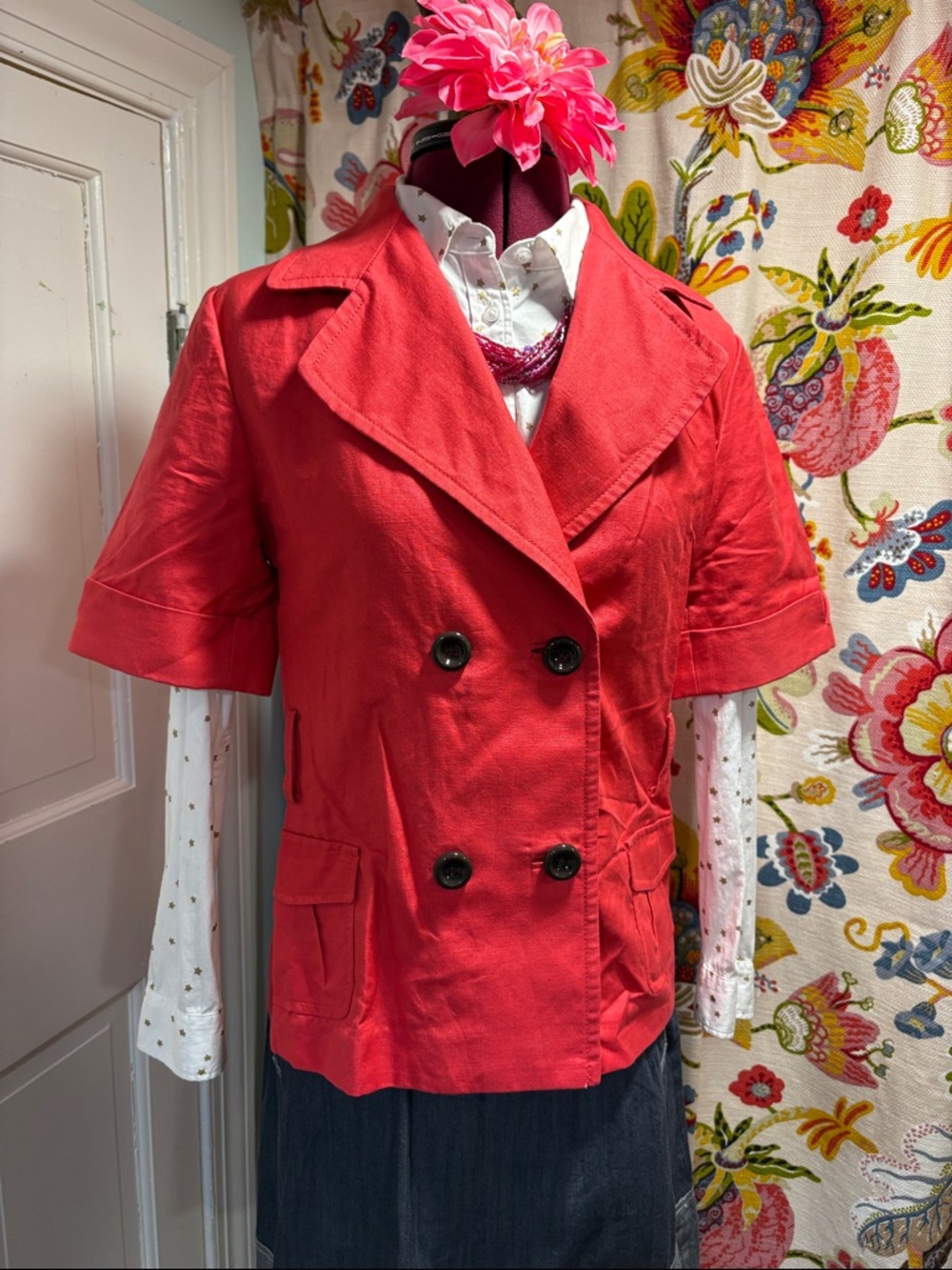 Banana Republic Short-Sleeve Double-Breasted Red Blazer